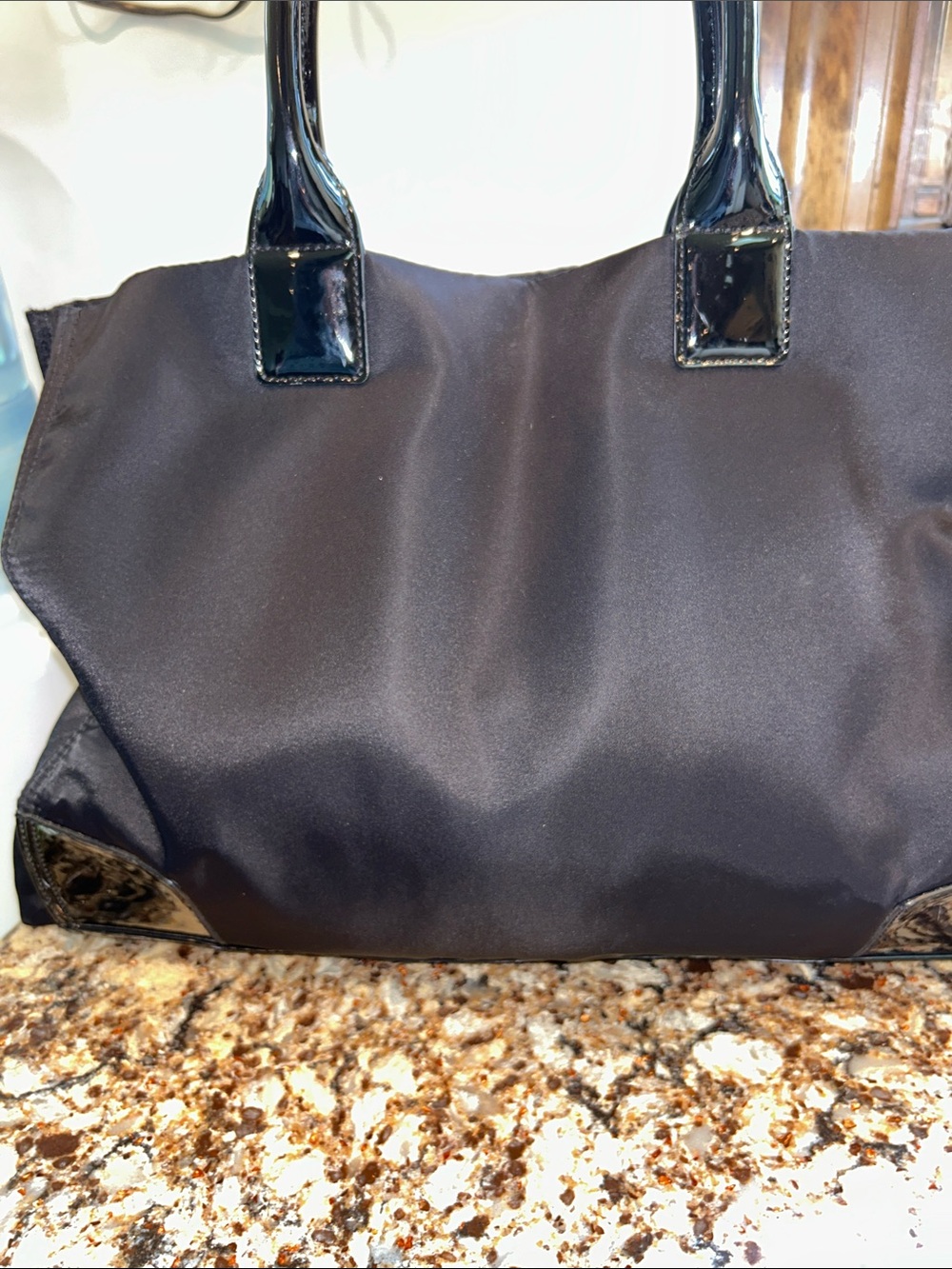 Tory Burch Black Nylon Tote with Patent Logo Detail - Picture 5 of 16